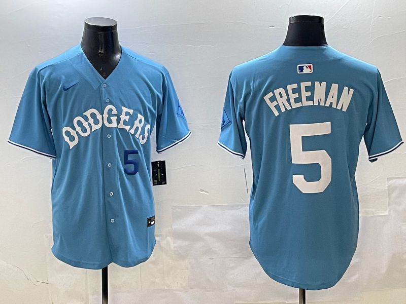 Men Los Angeles Dodgers 5 Freeman Light Blue Throwback Game 2025 Nike MLB Jersey style 23